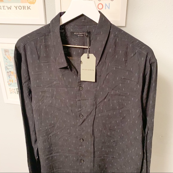 NWT All Saints Pattern Shirt, Black, XXL - Picture 2 of 7